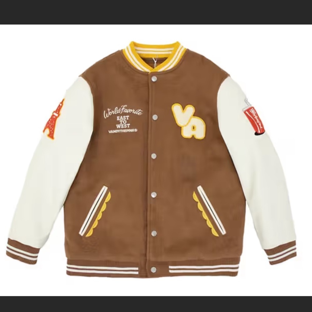 Vandy the Pink Burger Varsity Jacket Adult Women Small, Children XL RARE NWOT